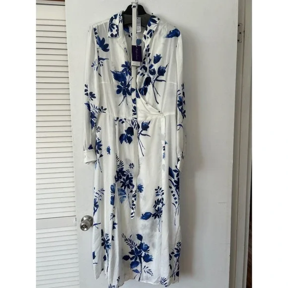 RALPH LAUREN Aniyah Belted Floral Wrap Midi-Dress Size 14 New Purple Label